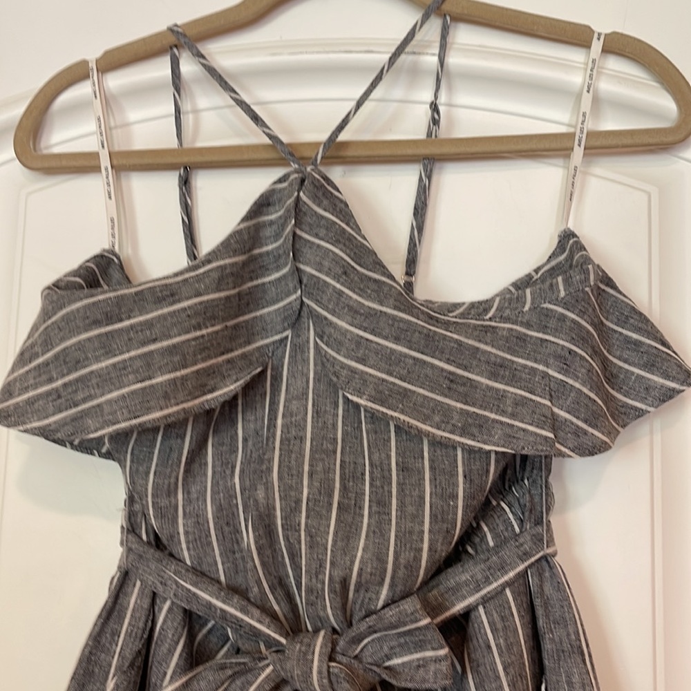 🌺 Avec Les Filles; Gray/White Railroad-Striped Linen Jumpsuit in Misses Sz. S! - Picture 7 of 13